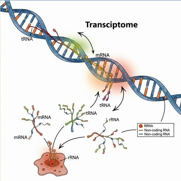 Decoding the Future of Healthcare: Precision Medicine and the Omics Technology 5 Depicting the flow of genetic information from DNA to RNA, highlighting the dynamic nature of the transcriptome