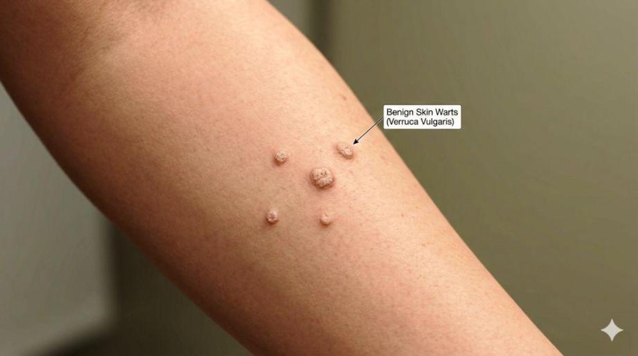 Illustration of small benign skin warts