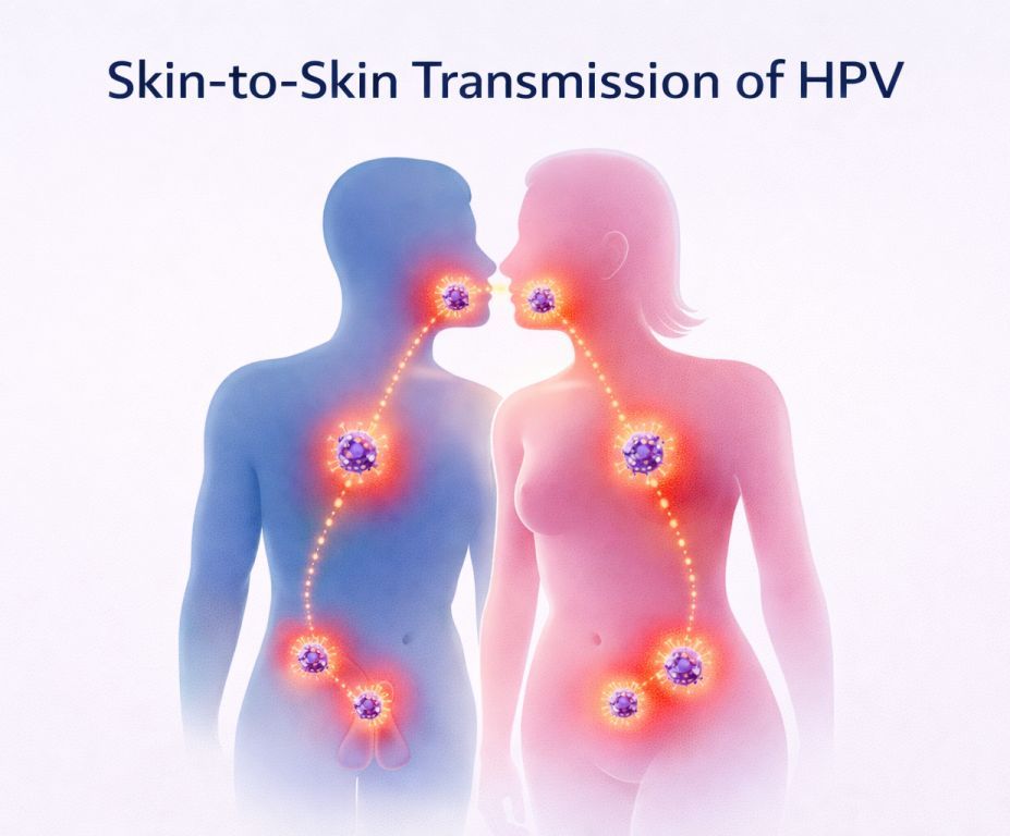 Illustration showing skin-to-skin transmission of HPV